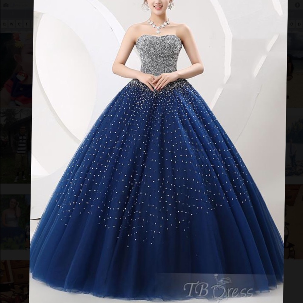 Blue strapless ball gown Quince Quinceañera